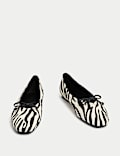 Leather Pony Hair Zebra Print Bow Ballet Pumps