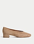 Suede Block Heel Square Toe Court Shoes