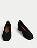 Suede Block Heel Square Toe Court Shoes