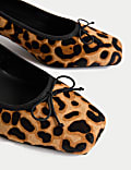 Leather Leopard Print Block Heel Court Shoes