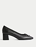 Leather Block Heel Court Shoes