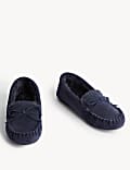 Suede Bow Faux Fur Lined Moccasin Slippers