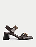 Double Buckle Block Heel Sandal