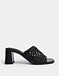 Woven Block Heel Open Toe Mules