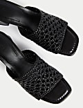 Woven Block Heel Open Toe Mules