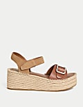 Leather Buckle Flatform Espadrilles