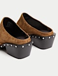 Suede Studded Block Heel Clogs