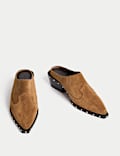 Suede Studded Block Heel Clogs