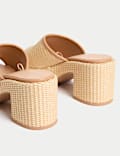 Raffia Woven Platform Peep Toe Mules