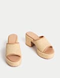 Raffia Woven Platform Peep Toe Mules