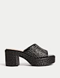 Raffia Woven Platform Peep Toe Mules
