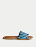 Raffia Flat Square Toe Mule Sandals