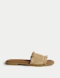Raffia Flat Square Toe Mule Sandals