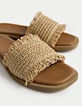 Raffia Flat Square Toe Mule Sandals