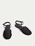 Mesh Ankle Strap Flat Sandals