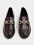 Leather Croc Trim Flat Loafers