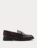 Leather Croc Trim Flat Loafers
