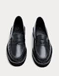 Leather Chunky Block Heel Loafers