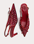 Studded Eyelet Kitten Heel Pointed Slingback Shoes