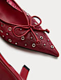 Studded Eyelet Kitten Heel Pointed Slingback Shoes