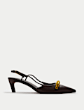 Gold Trim Kitten Heel Slingbacks