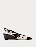 Leather Hair On Wedge Pointed Slingback Shoes