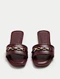 Leather Trim Flat Mules