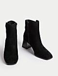 Wide Fit Suede Buckle Block Heel Ankle Boots