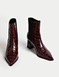 Leather Chelsea Croc Block Heel Boots