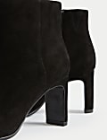 Suede Block Heel Pointed Ankle Boots