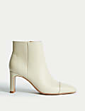 Leather Block Heel Pointed Ankle Boots