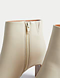 Leather Block Heel Pointed Ankle Boots