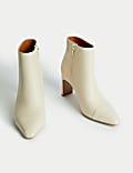 Leather Block Heel Pointed Ankle Boots