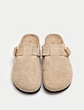 Suede Scallop Edge Strap Clogs