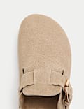 Suede Scallop Edge Strap Clogs