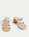 Sparkle Strappy Block Heel Mules