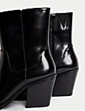 Leather Cow Boy Block Heel Ankle Boots