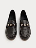 Leather Trim Block Heel Loafers
