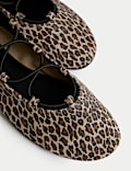 Leather Leopard Print Strappy Flat Pumps