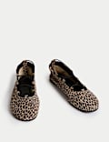 Leather Leopard Print Strappy Flat Pumps