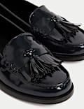 Wide Fit Patent Tassel Slip On Flat Loafers