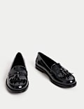 Wide Fit Patent Tassel Slip On Flat Loafers