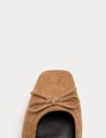 Suede Bow Flat Square Toe Ballet Pumps