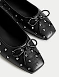 Leather Studded Square Toe Ballet Pump