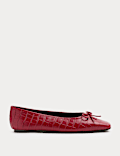 Leather Croc Flat Square Toe Ballet Pumps