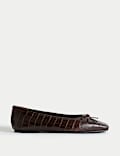 Leather Croc Flat Square Toe Ballet Pumps