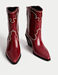 Bottines Cowboy en cuir à talons carrés