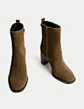 Wide Fit Suede Gold Detail Block Heel Ankle Boots