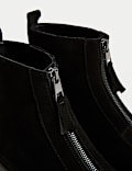Suede Front Zip Block Heel Ankle Boots