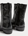 Leather Block Heel Chisel Toe Ankle Boots